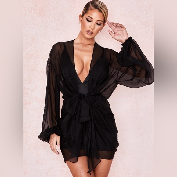 House of CB - Nezrin’ Black chiffon Draped Dress - Picture 1 of 3